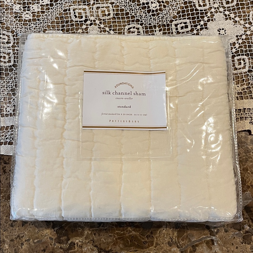 🆕 Pottery Barn Silk Channel Two-Tone Sham Ivory Standard Size